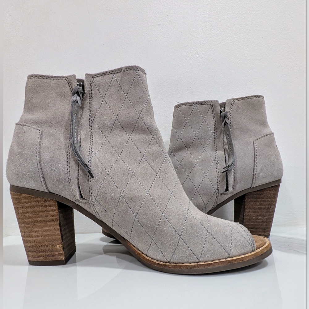 Toms Gray Suede Peep Toe Ankle Booties